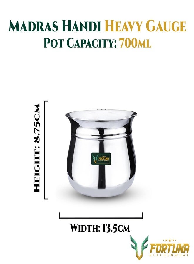 Fortuna Kitchenware, 700ml, 20 Gauge Stainless Steel Dahi Handi/Curd Pot with Lid | Stainless Steel Handi for Kitchen (Plain, 700ml) - Image 3